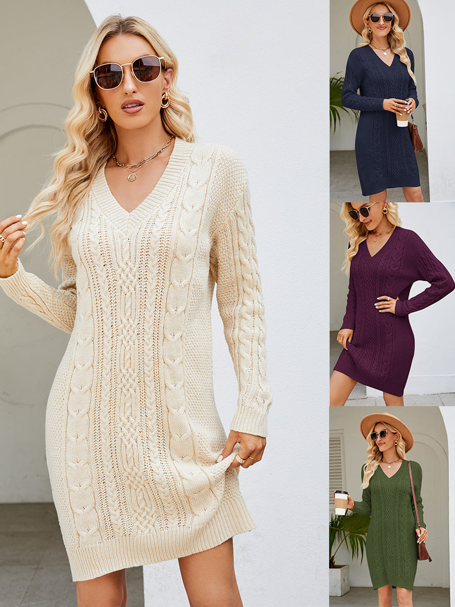 Strickkleid Damen mit V-Ausschnitt