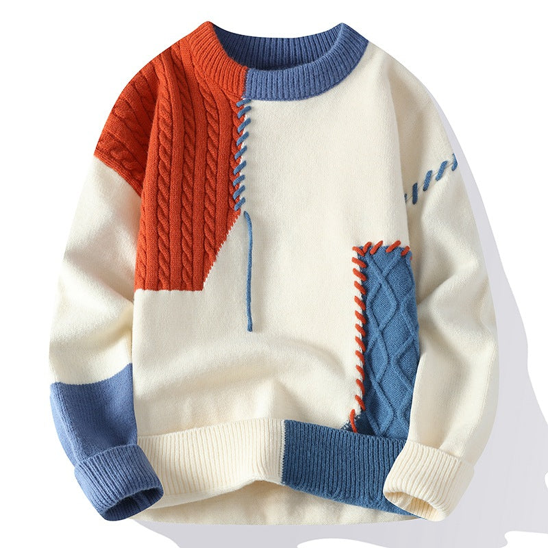 Strickpullover Herren im Patchwork-Design – Orange