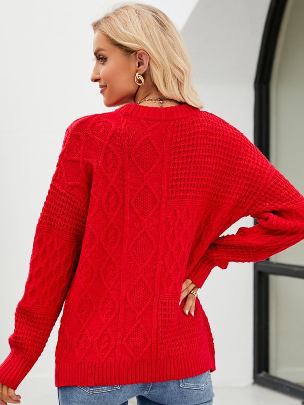 Zopfstrick Pullover Damen Rundhals