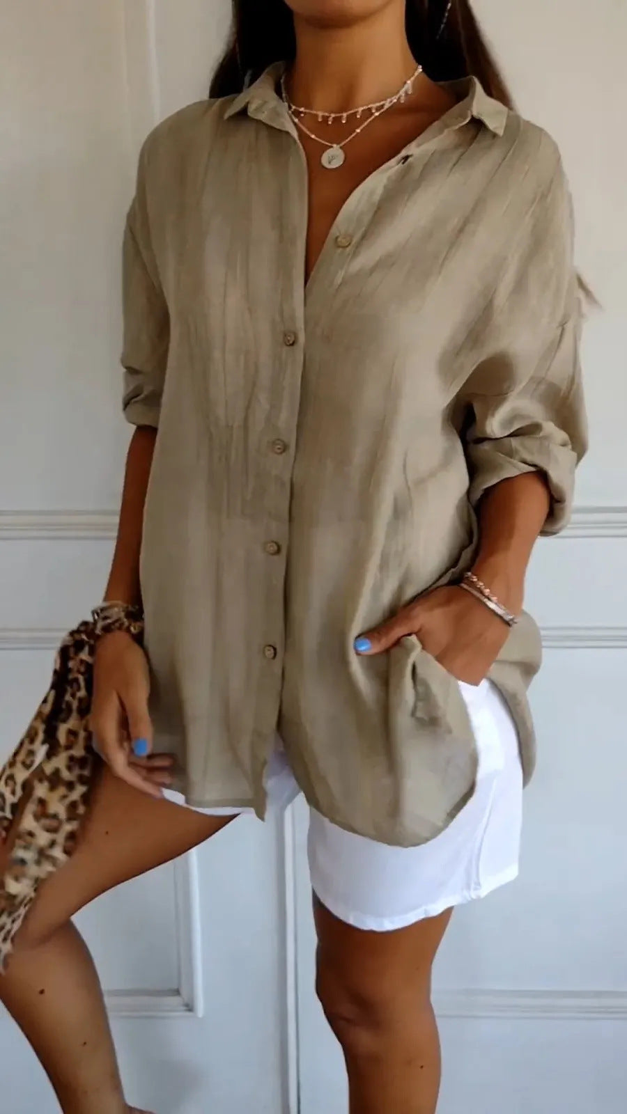 Hemdbluse Damen oversized – Khaki