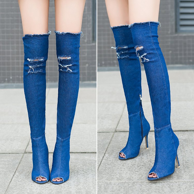 Kniestiefel Damen in Jeansoptik