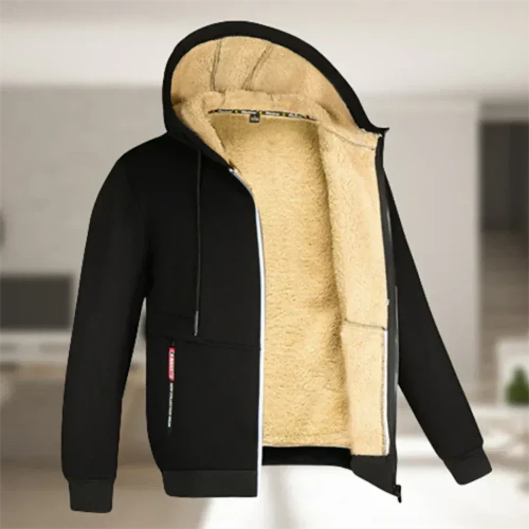 Sweatjacke Herren mit Teddyfutter in Schwarz