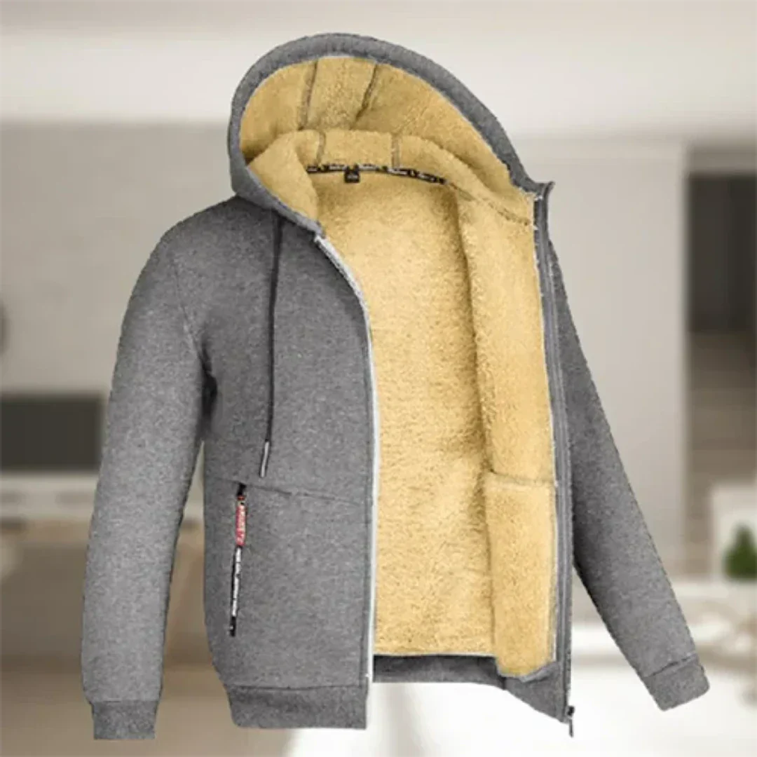 Sweatjacke Herren mit Teddyfutter in Hellgrau