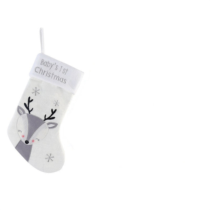 Weihnachtsstrumpf im Skandi-Stil – Grau mit Rentier
