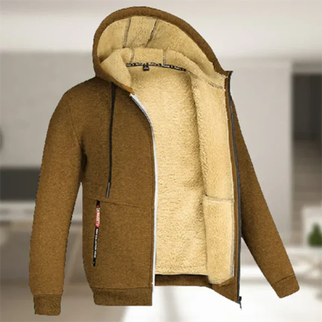 Sweatjacke Herren mit Teddyfutter in Braun