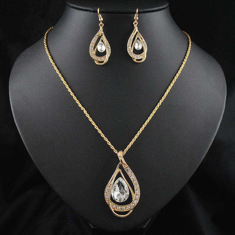 Kette & Ohrringe Damen mit Tropfen-Kristall – Weiß