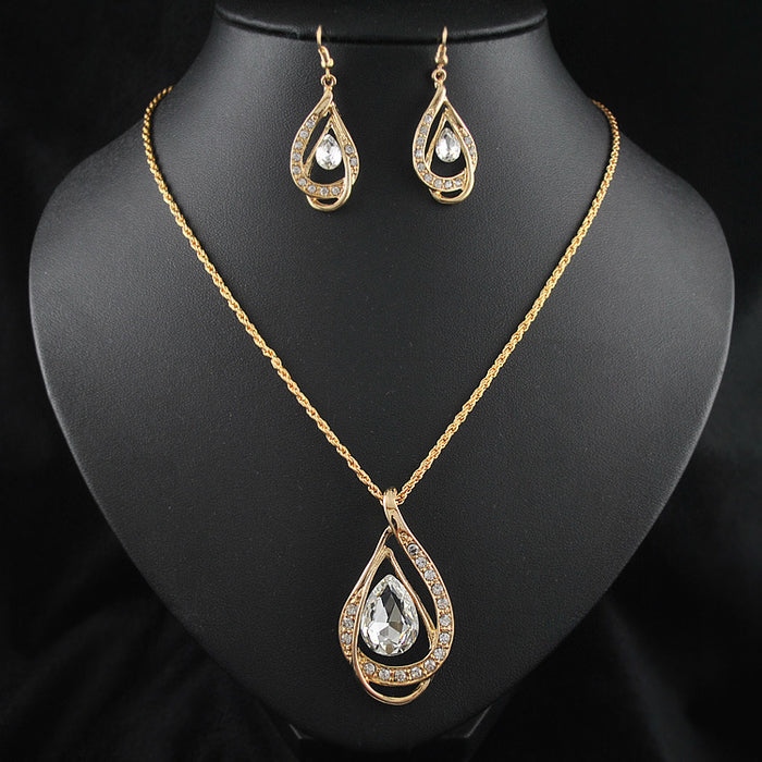Kette & Ohrringe Damen mit Tropfen-Kristall – Weiß