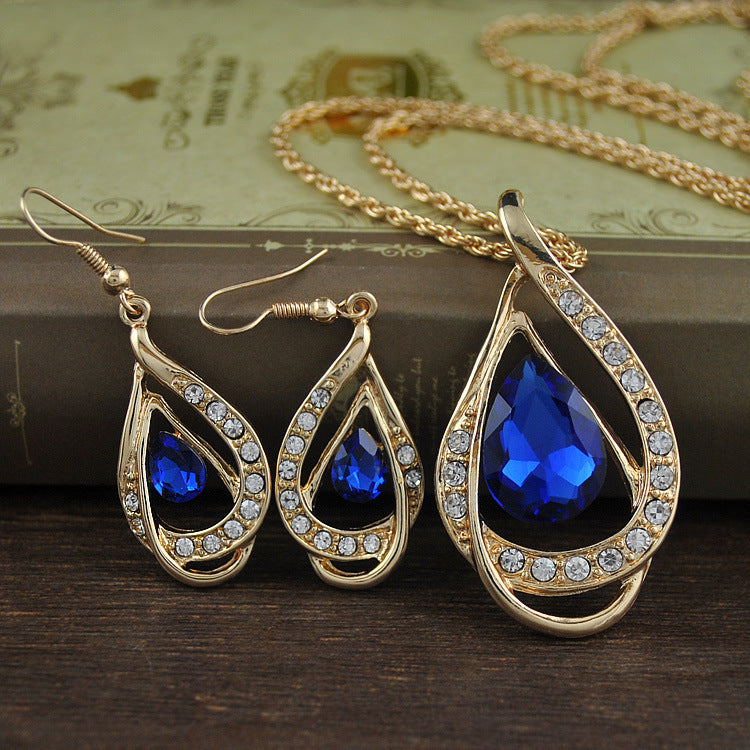 Kette & Ohrringe Damen mit Tropfen-Kristall
