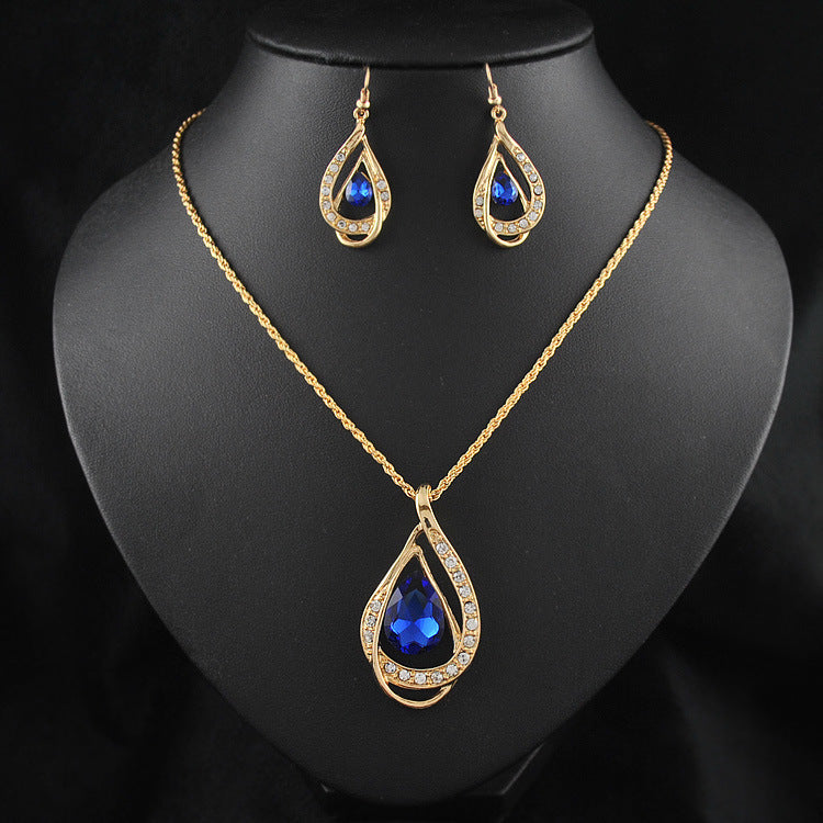 Kette & Ohrringe Damen mit Tropfen-Kristall – Blau