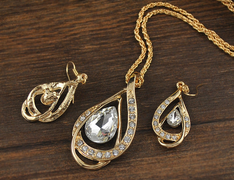 Kette & Ohrringe Damen mit Tropfen-Kristall