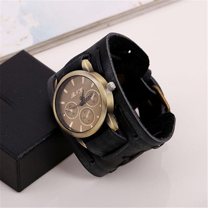 Vintage Armbanduhr Herren mit breitem Armband – Schwarz