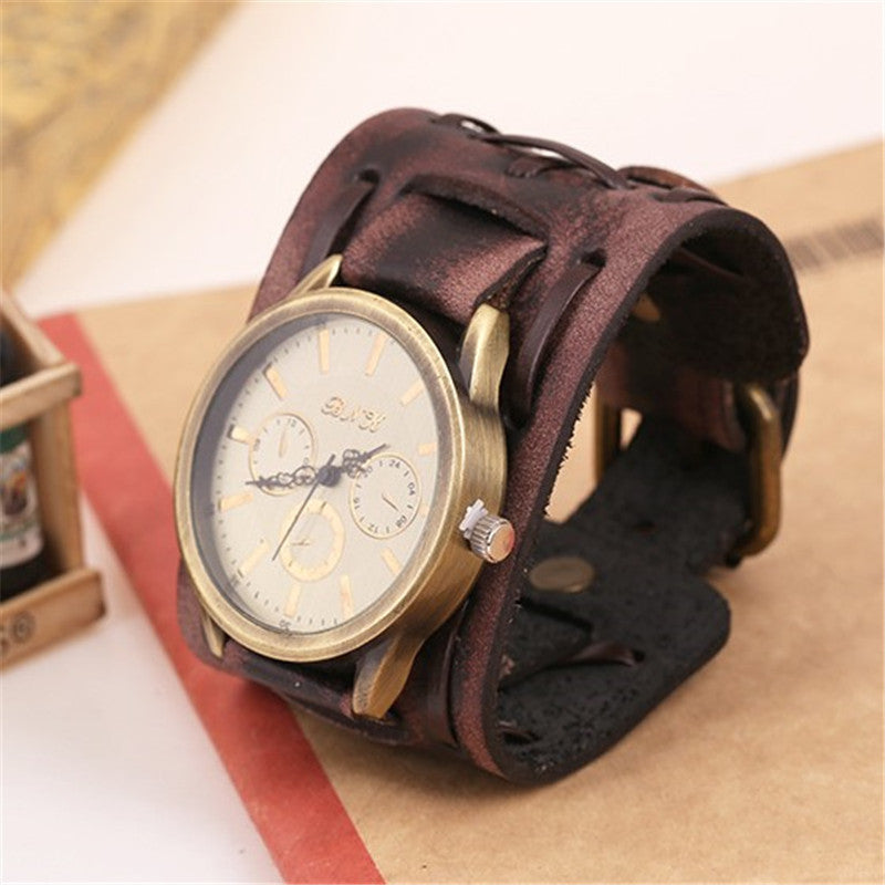 Vintage Armbanduhr Herren mit breitem Armband – Braun