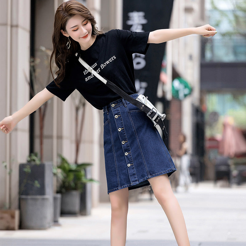 Jeansrock Damen midi mit Knopfleiste