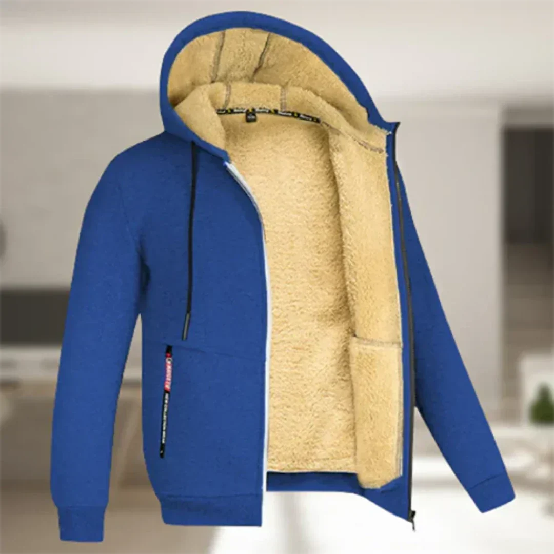 Sweatjacke Herren mit Teddyfutter in Blau