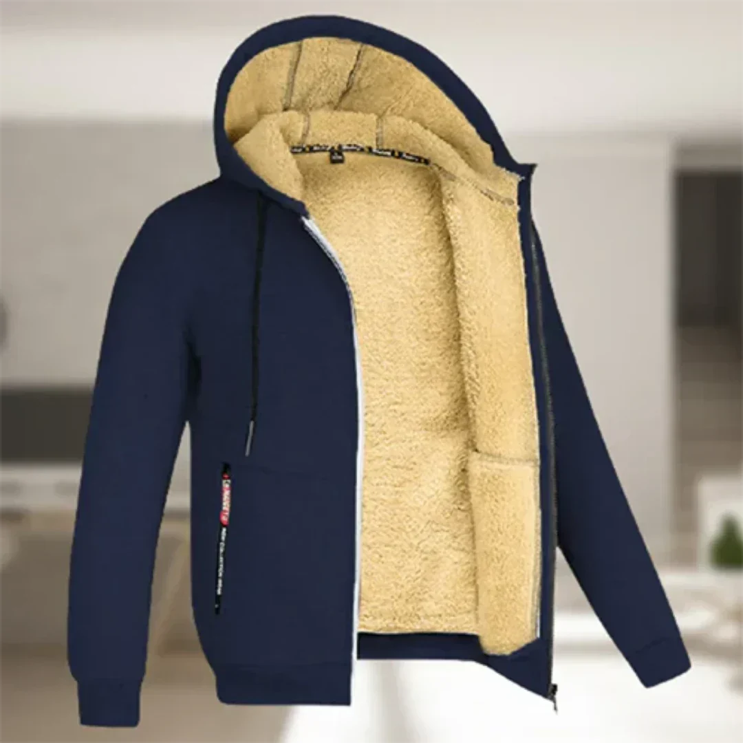 Sweatjacke Herren mit Teddyfutter in Marineblau