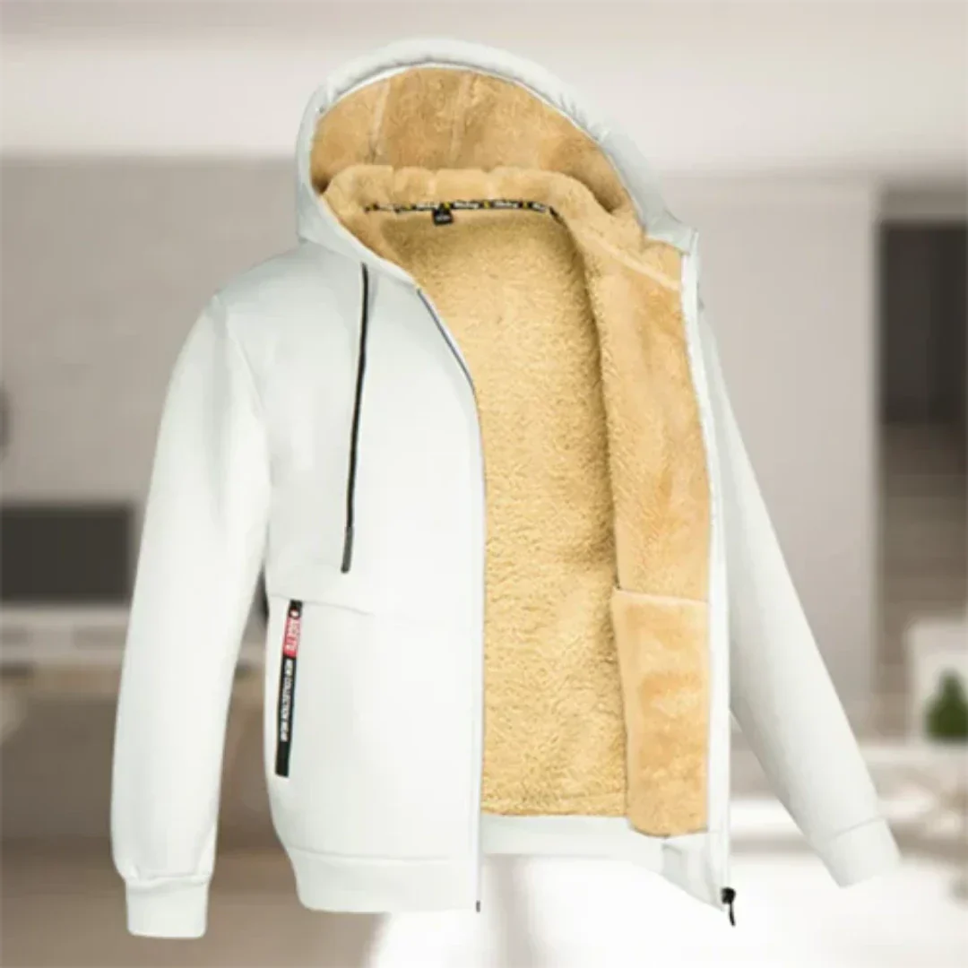 Sweatjacke Herren mit Teddyfutter in Weiß