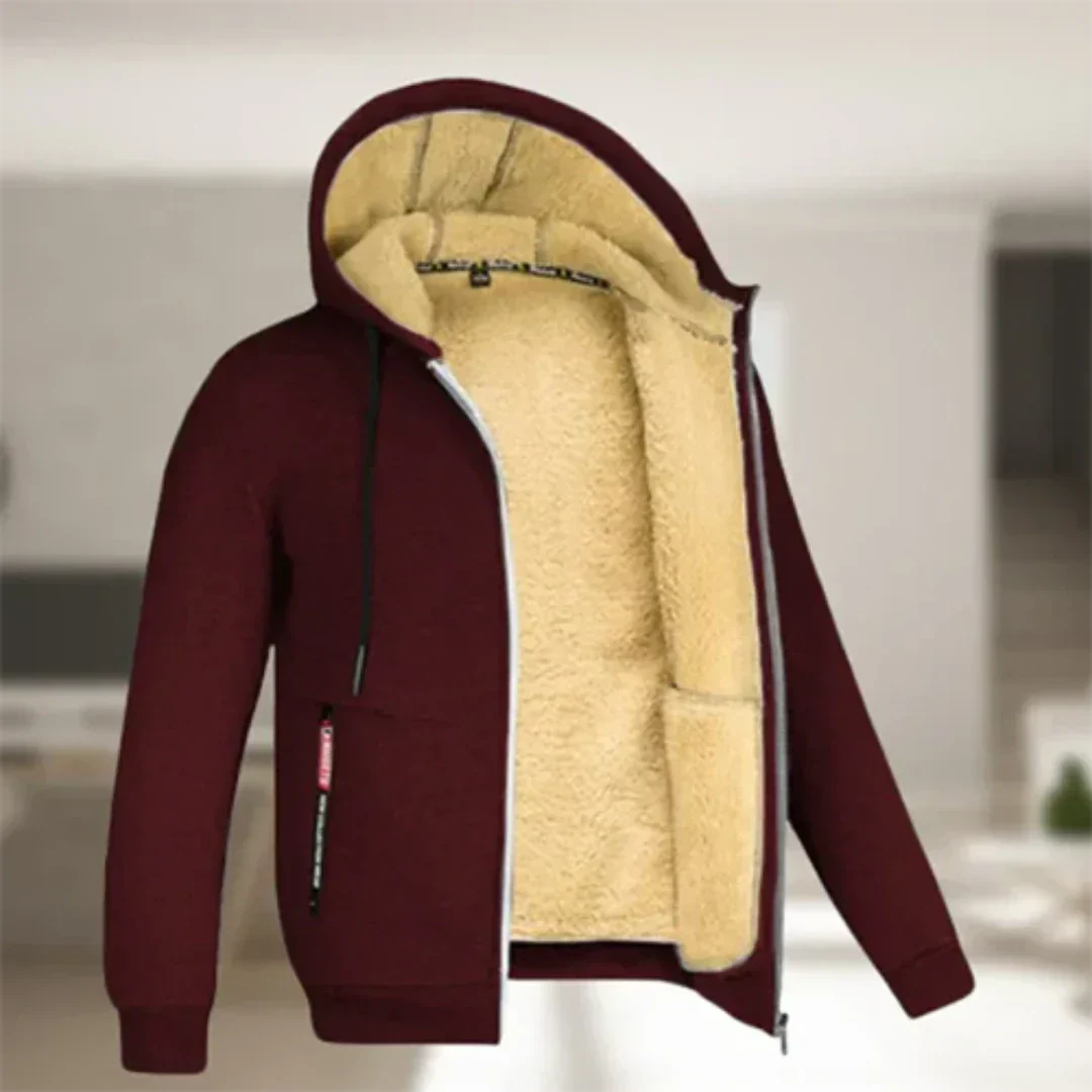 Sweatjacke Herren mit Teddyfutter in Bordeaux