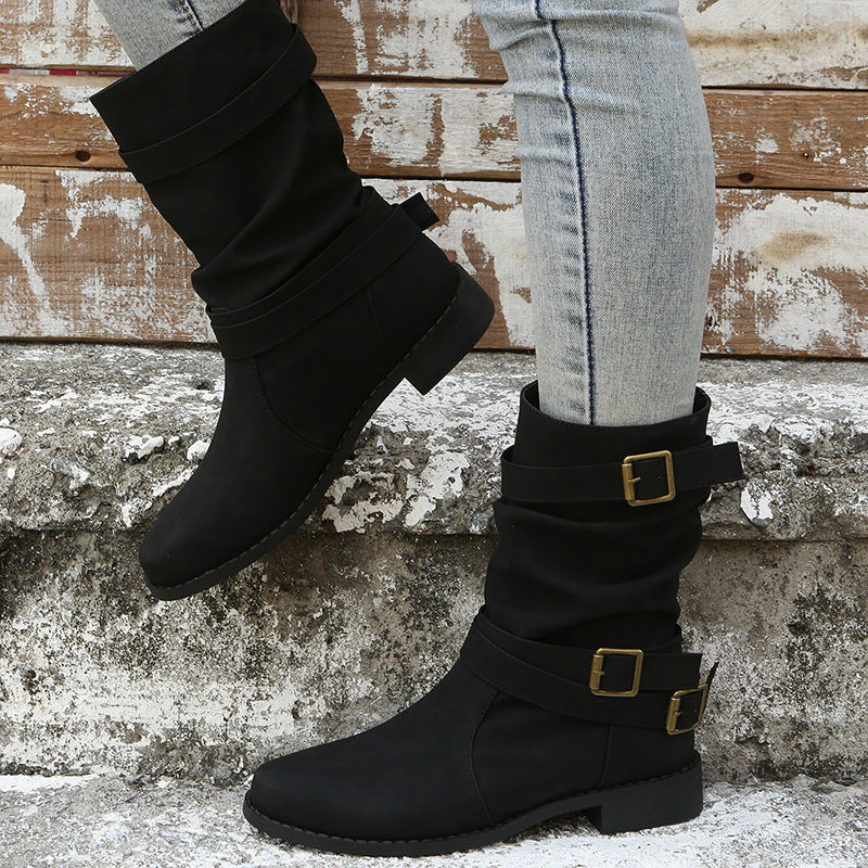 Stiefel Damen mit Schnallen – Schwarz