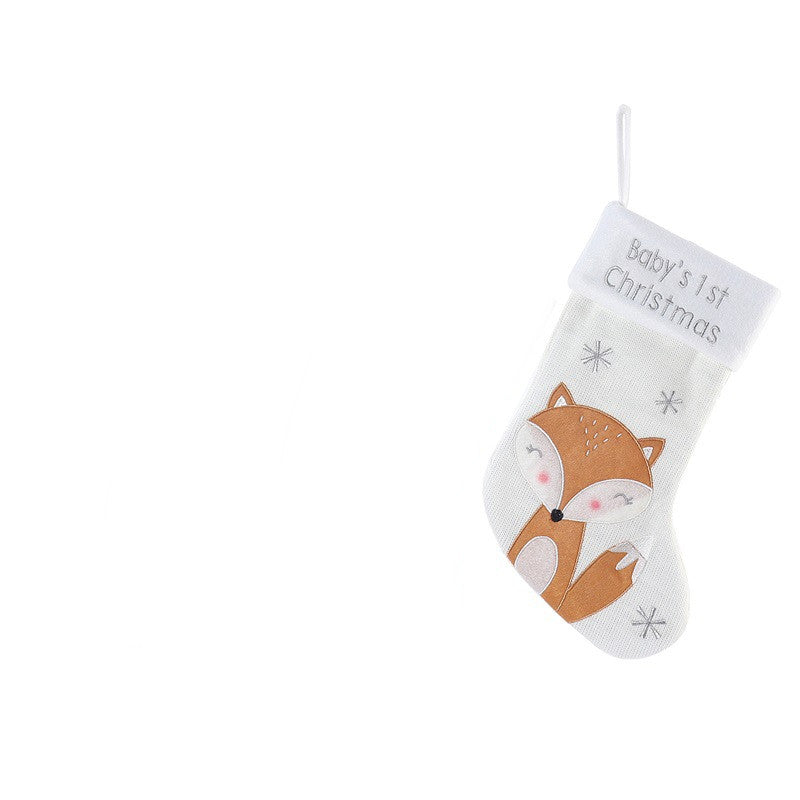Weihnachtsstrumpf im Skandi-Stil – Weiß mit Fuchs