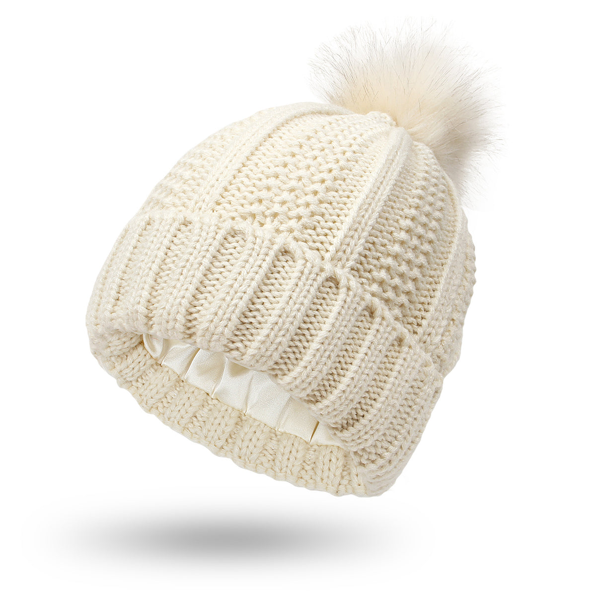 Bommelmütze Damen gefüttert – Beige