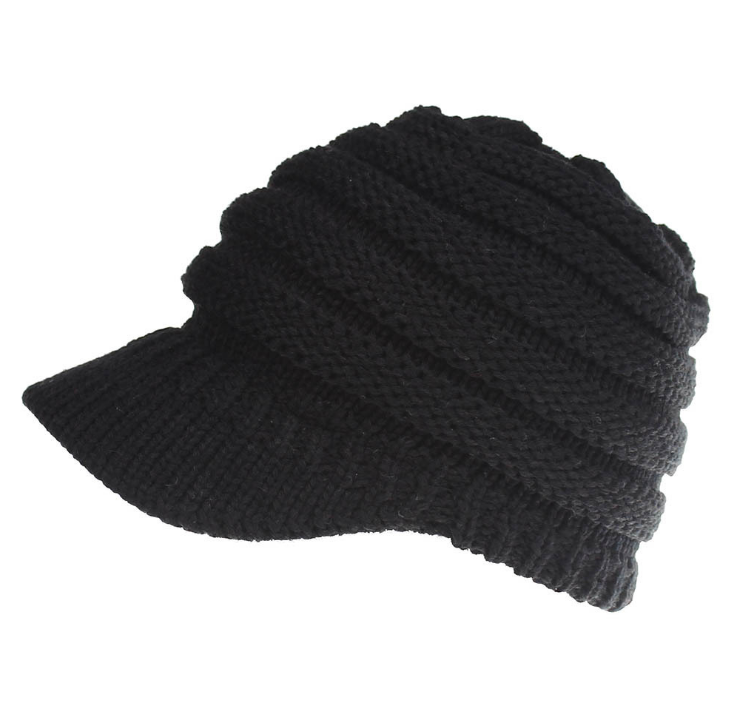 Pferdeschwanz Mütze Damen mit Schirm und Zopfloch – Schwarz