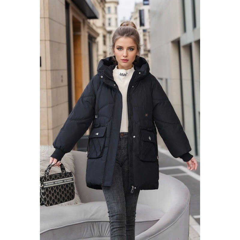 Winterjacke Damen mit Kapuze & Taschen – Schwarz