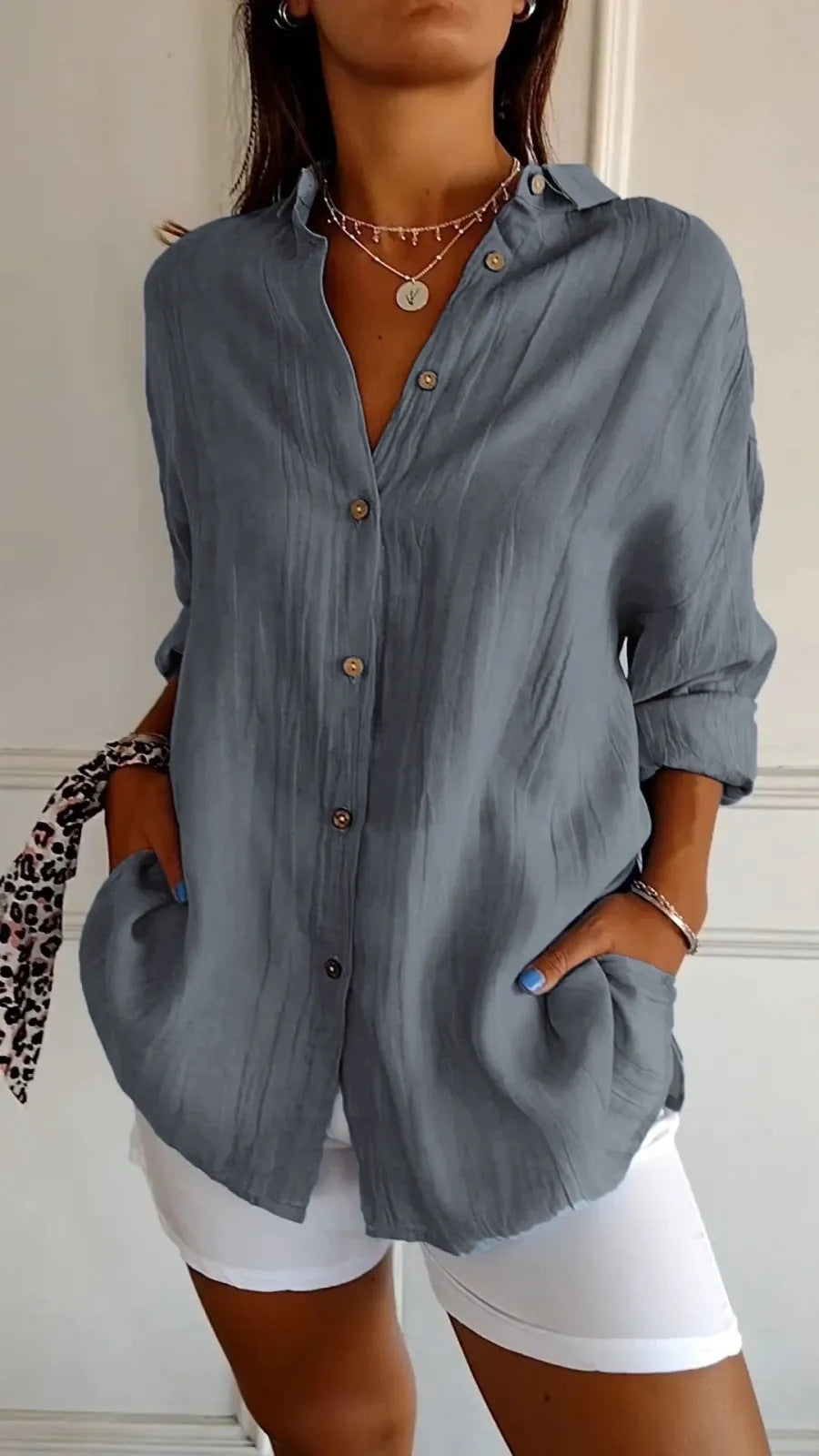 Hemdbluse Damen oversized – Grau