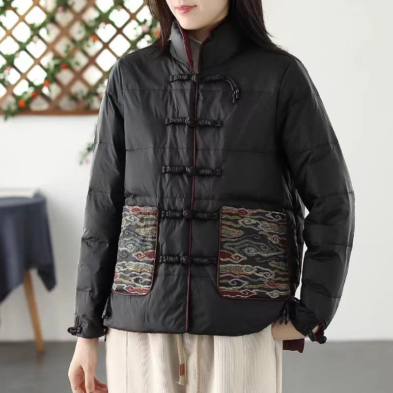 Kurze Steppjacke Damen mit Stickerei – Schwarz