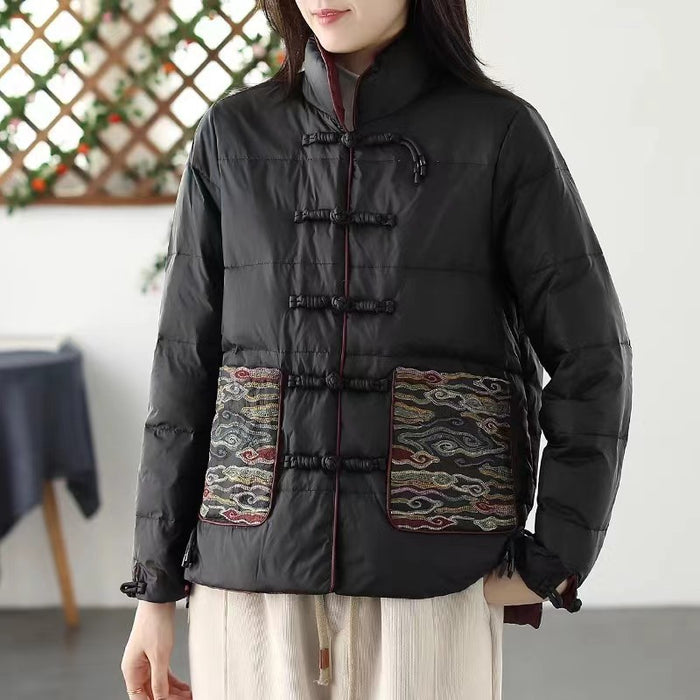 Kurze Steppjacke Damen mit Stickerei – Schwarz