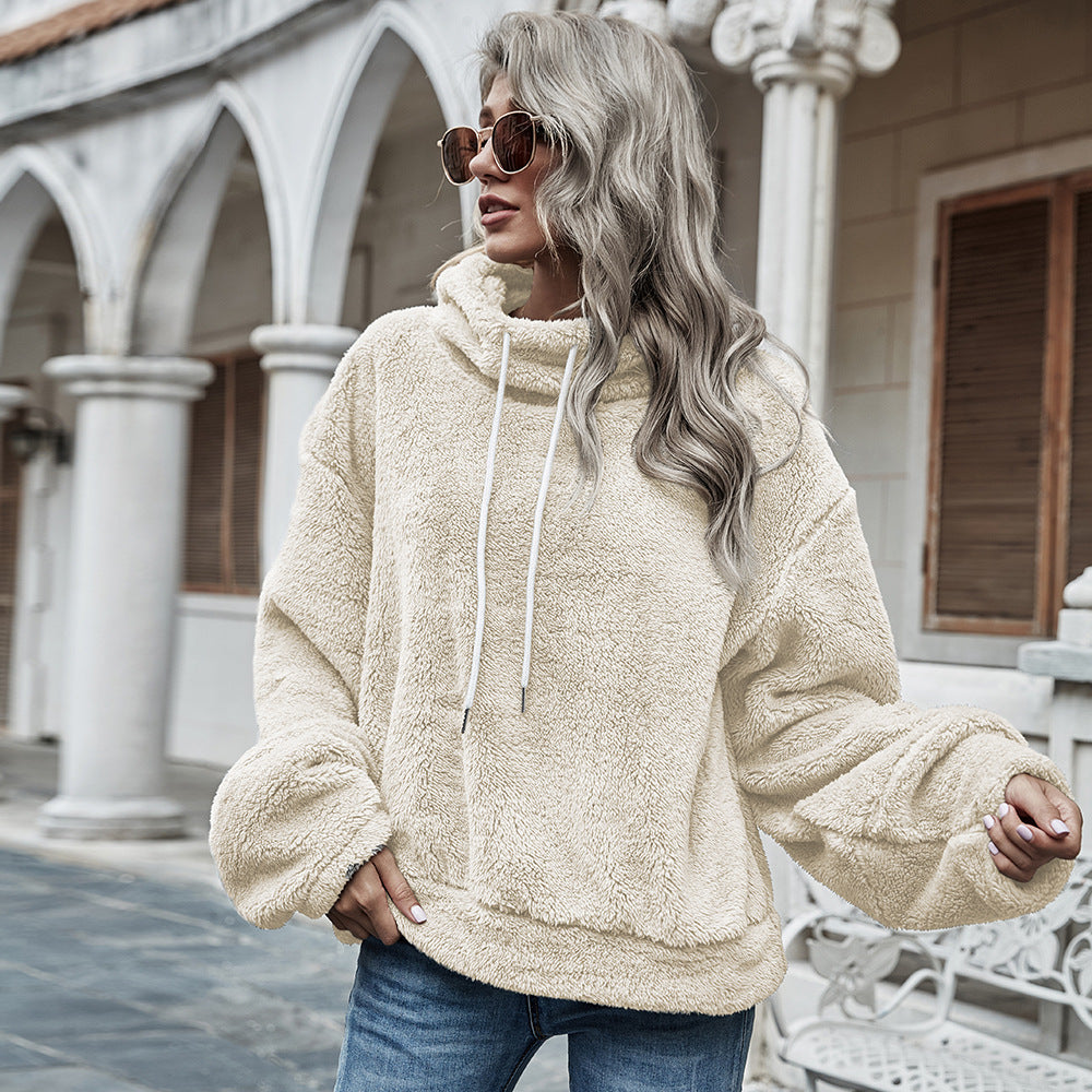 Plüsch Hoodie Damen oversized – Aprikose