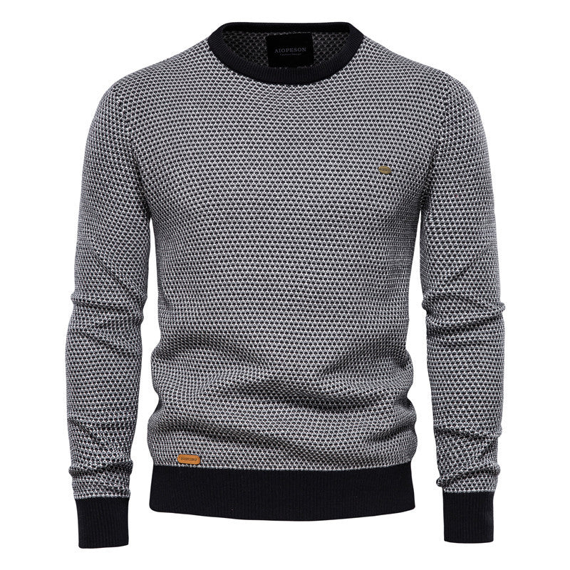 Strukturpullover Herren Rundhals – Schwarz