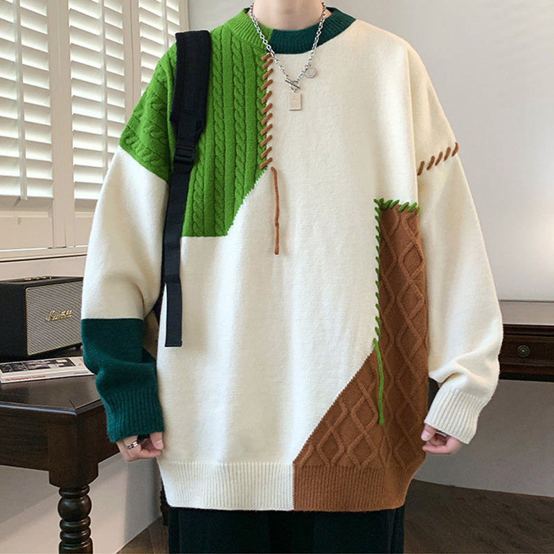 Strickpullover Herren im Patchwork-Design