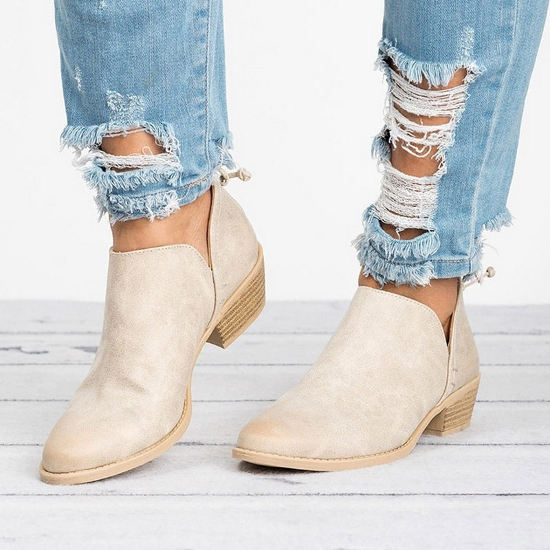 Ankle Boots Damen mit Absatz – Beige