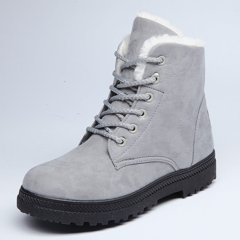 Schnür-Winterboots Damen mit Plüschfutter – Grau