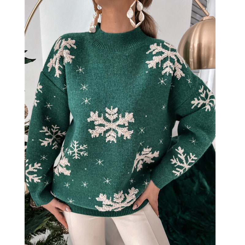 Weihnachtspullover Damen mit Schneeflocken – Grün