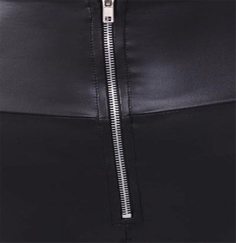 Kunstleder Leggings Damen mit Reißverschluss
