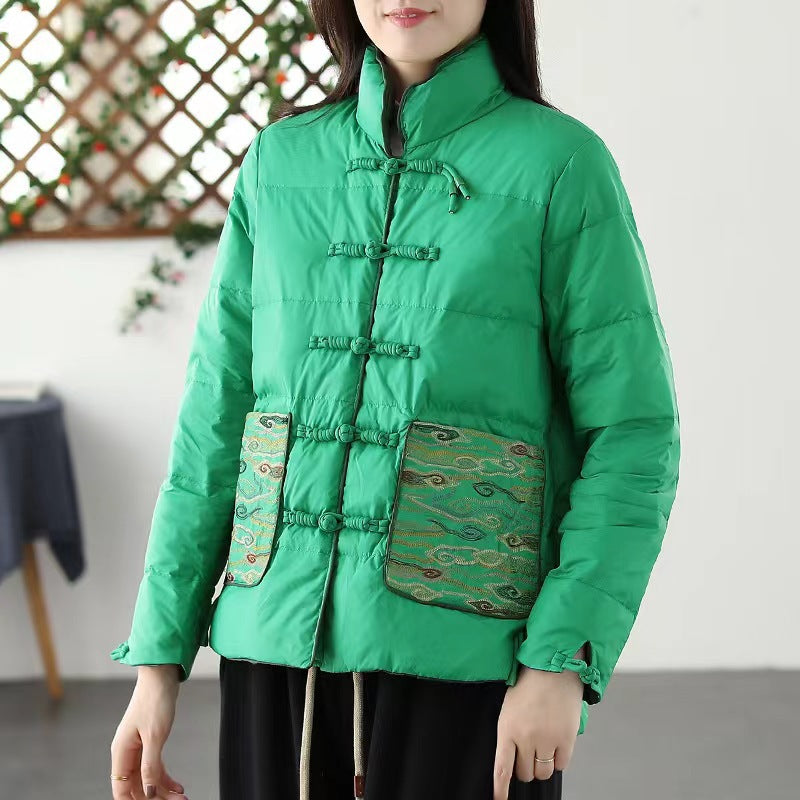 Kurze Steppjacke Damen mit Stickerei – Grün