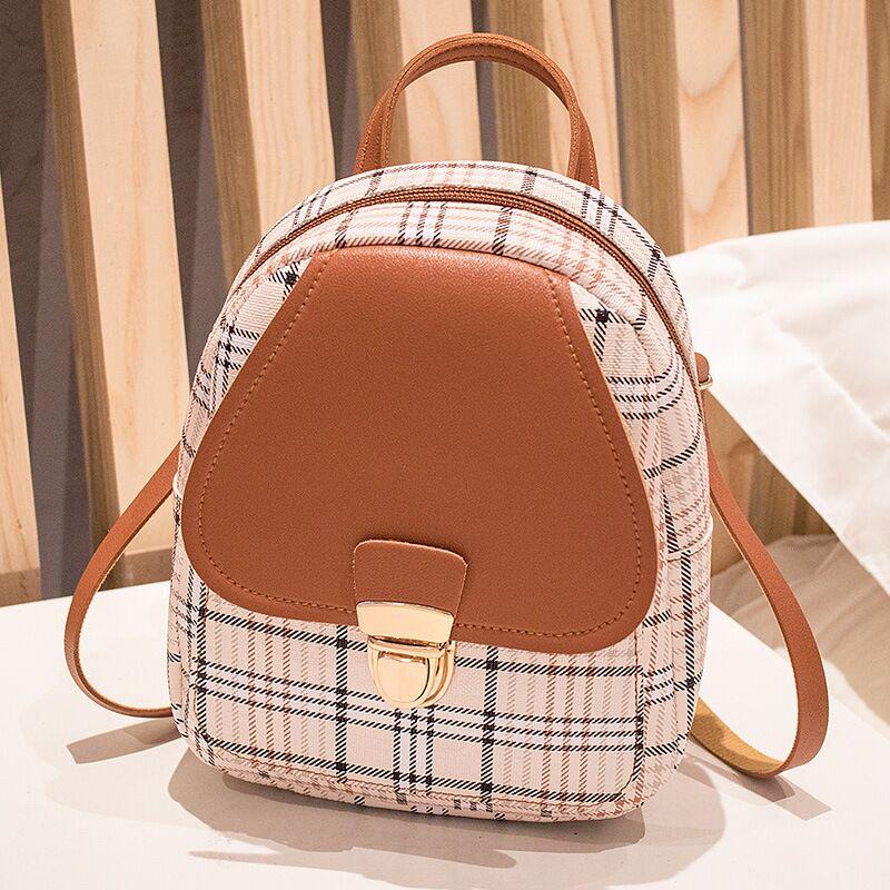 Kleiner Rucksack Damen kariert – Braun