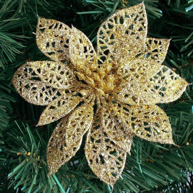 Glitzer-Weihnachtssterne 10er-Set – Gold