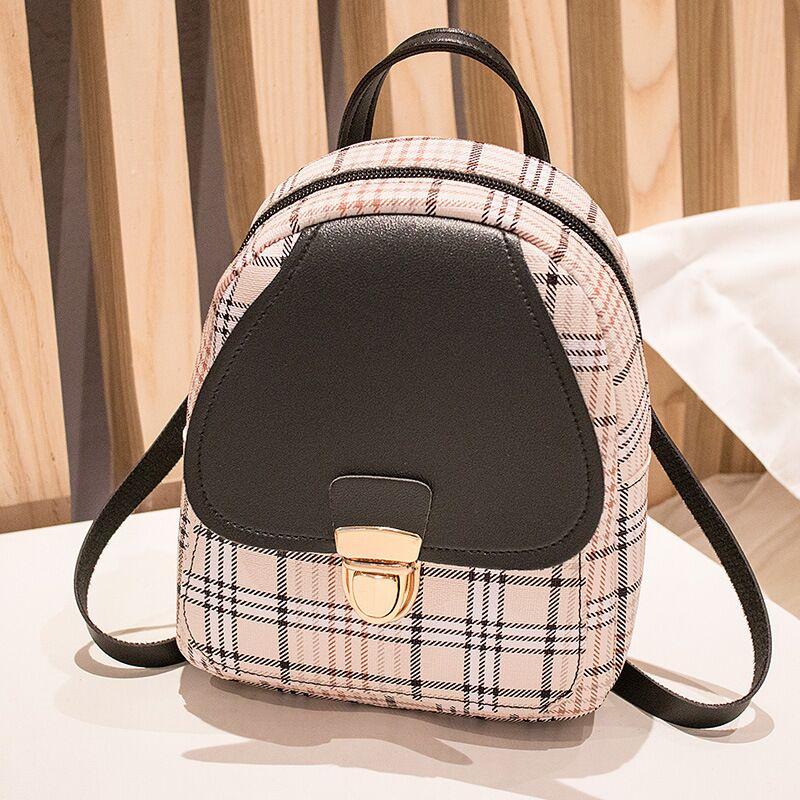 Kleiner Rucksack Damen kariert – Schwarz