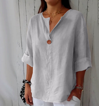 Langarmshirt Damen mit V-Ausschnitt – Hellgrau