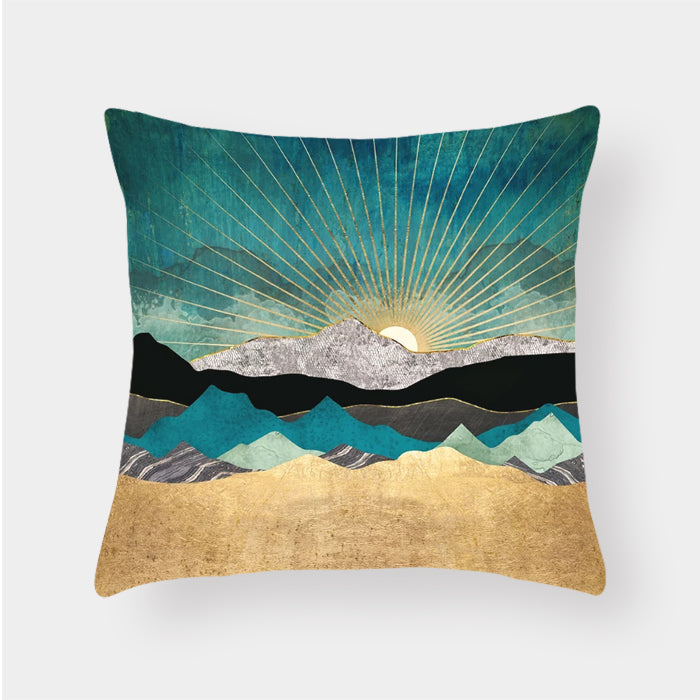 Kissenbezug Berglandschaft 45 x 45 cm – Petrol-Gold