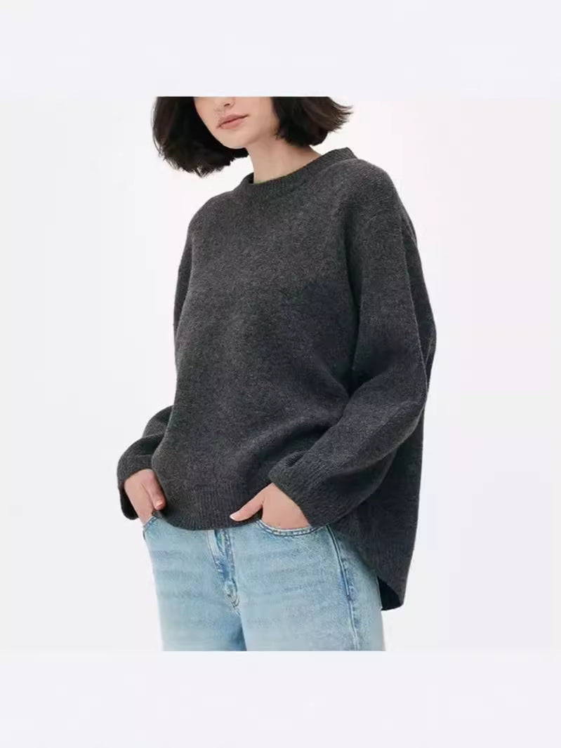 Pullover Damen Rundhals oversized – Schwarzgrau