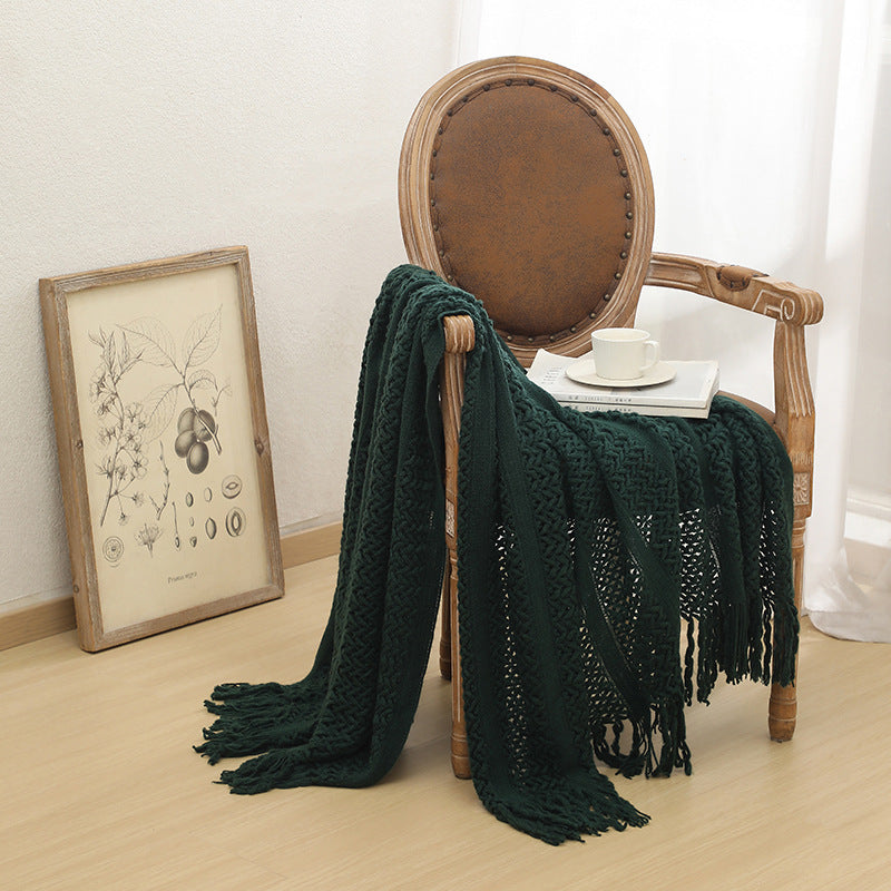 Strickdecke mit Fransen 127 x 180 cm – Dunkelgrün