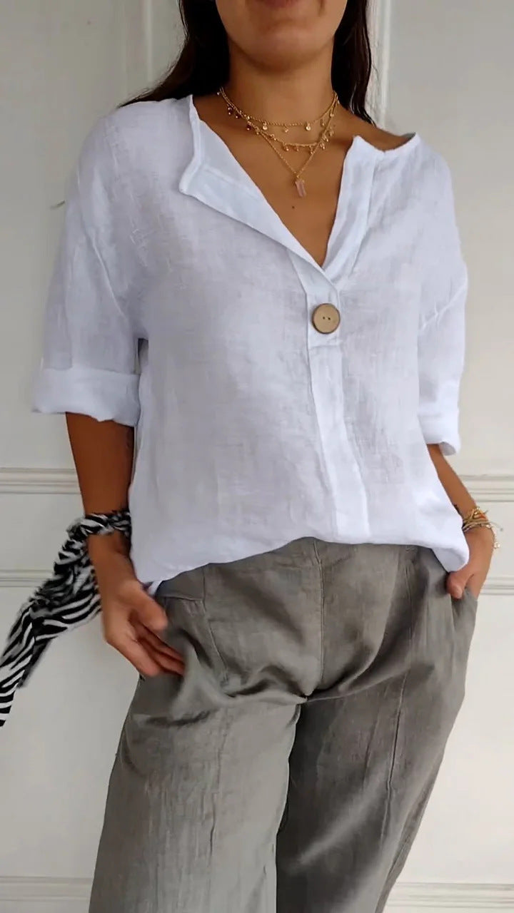 Langarmshirt Damen mit V-Ausschnitt – Weiß