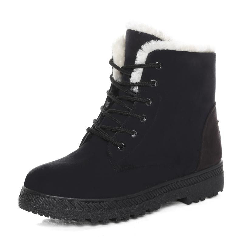 Schnür-Winterboots Damen mit Plüschfutter – Schwarz