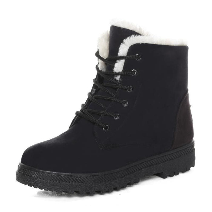 Schnür-Winterboots Damen mit Plüschfutter – Schwarz
