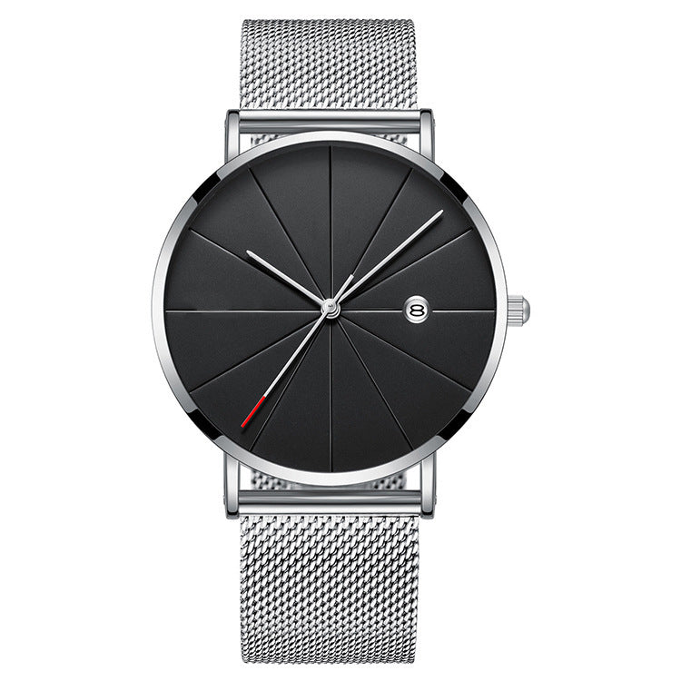 Minimalistische Armbanduhr Herren – Silber/Schwarz Milanaise