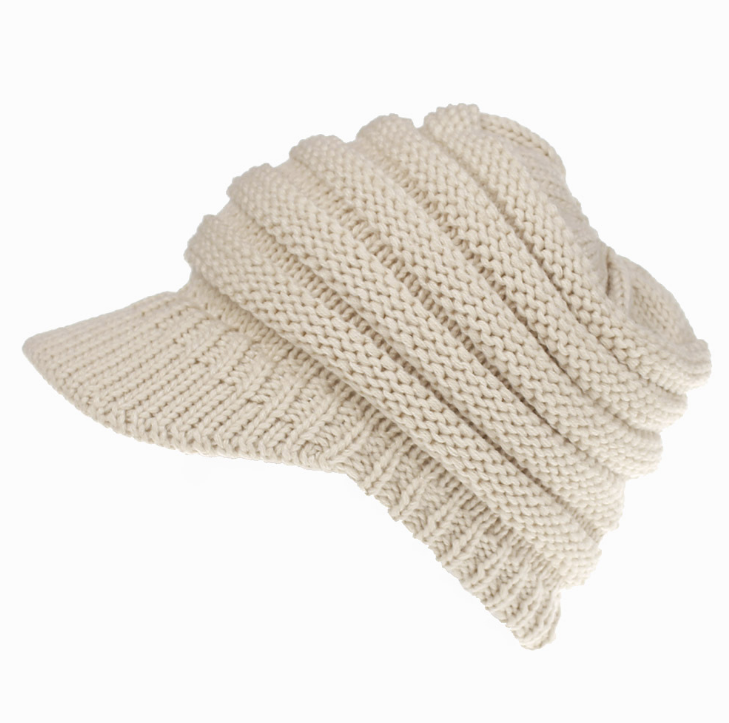 Pferdeschwanz Mütze Damen mit Schirm und Zopfloch – Beige