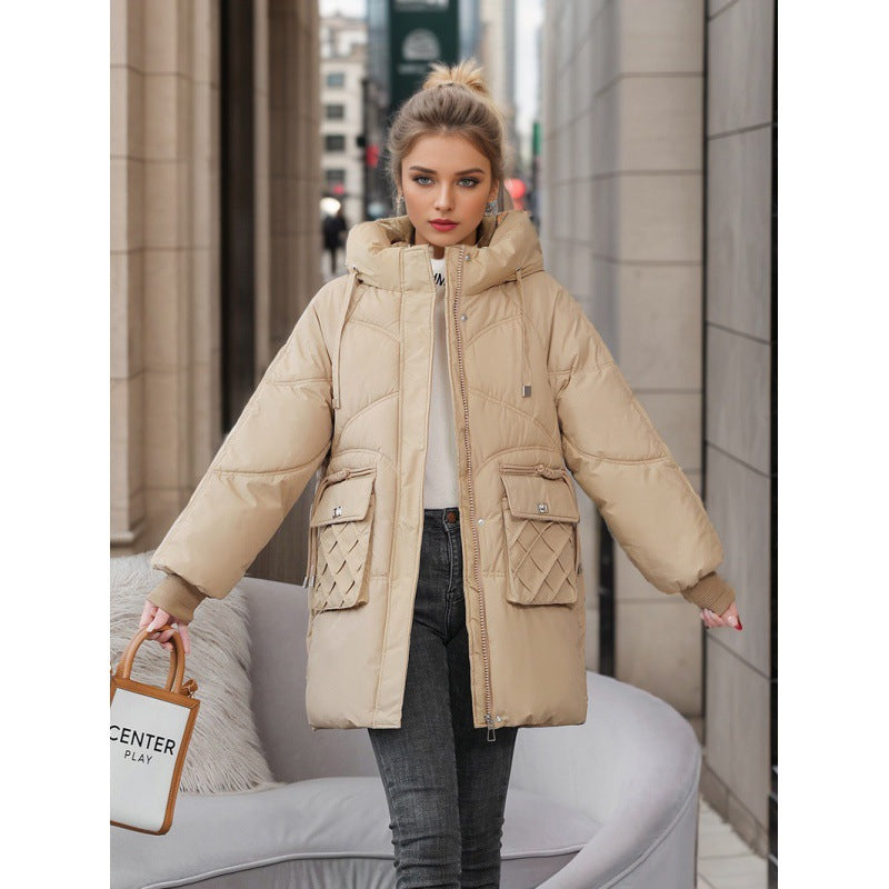 Winterjacke Damen mit Kapuze & Taschen – Khaki